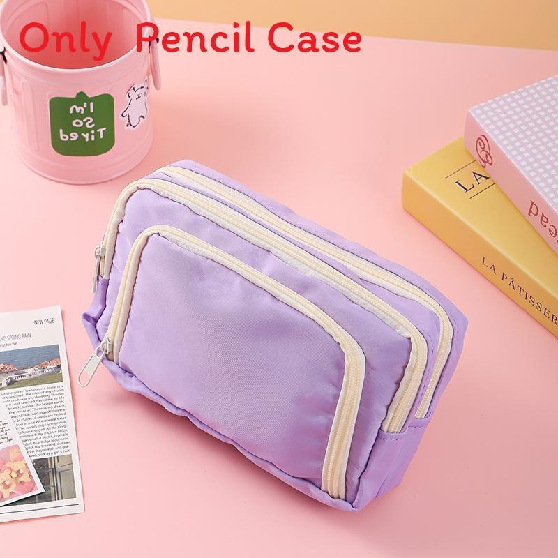 Basic Polyester Three Layer Pencil Case With Clear Window For Students And Office Use