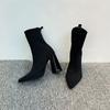 2025 Autumn and Winter New Popular European and American Style Internet Celebrity Thin Boots Super Soft Socks Boots Pointed Thick Heel Huge Thin Sho