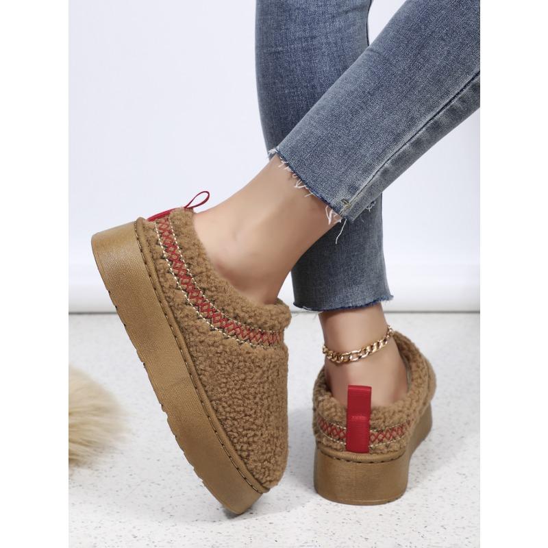 Thick Soles Wear Winter Headscarf Half Slippers, New Ethnic Style Lace Wool Semi-support Snow Cotton Slippers
