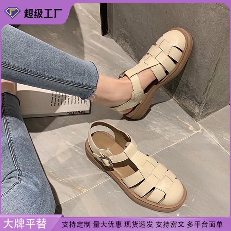 Grape mother Studiolee new summer soft-soled bag head drag thick heel thick sole retro flat Roman sandals women