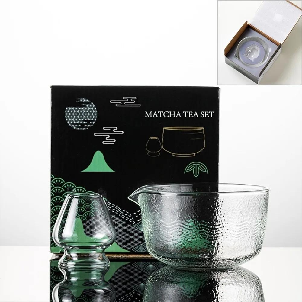 New Textured Matcha Bowl with Pouring Spout Glass Japanese Tea Set Reusable Matcha Making Kit Tea Lovers