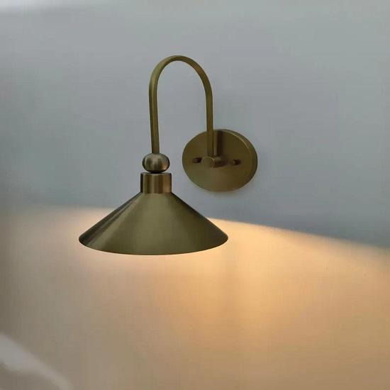 Modern Raw Brass Cone Wall Sconce – Handmade Minimalist Light Fixture