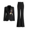 Fashionable Temperament Suit Heavy Industry Beaded Design Slim Coat High-rise Straight Flared Trousers