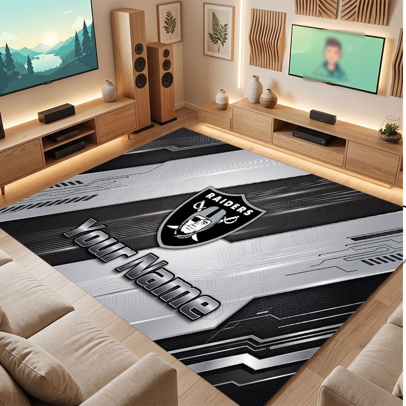 Tappeto in Cristallo Vellutato Personalizzato Las Vegas Raiders, Tappeto Morbido Antiscivolo con Testo Nome Personalizzato per Soggiorno Camera da Letto