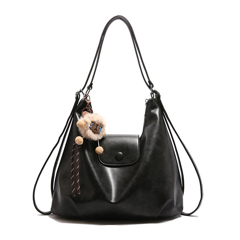 

Multifunctional large-capacity tote bag 2025 new retro fashion casual bucket backpack student shoulder bag No pendant чорний