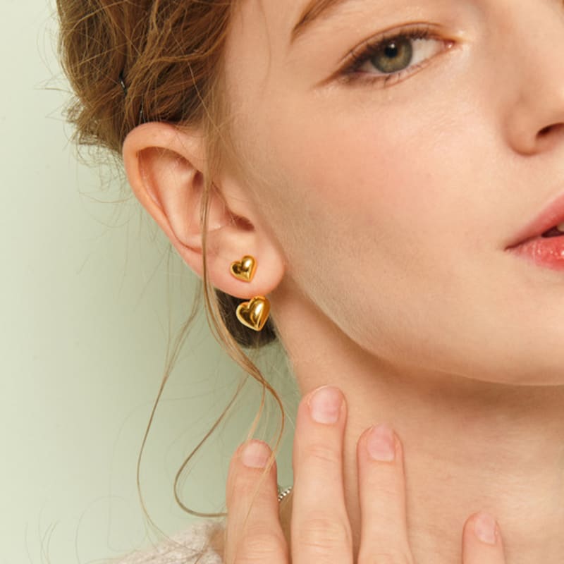 Murmur [925silver]Double Heart Earjacket Earring