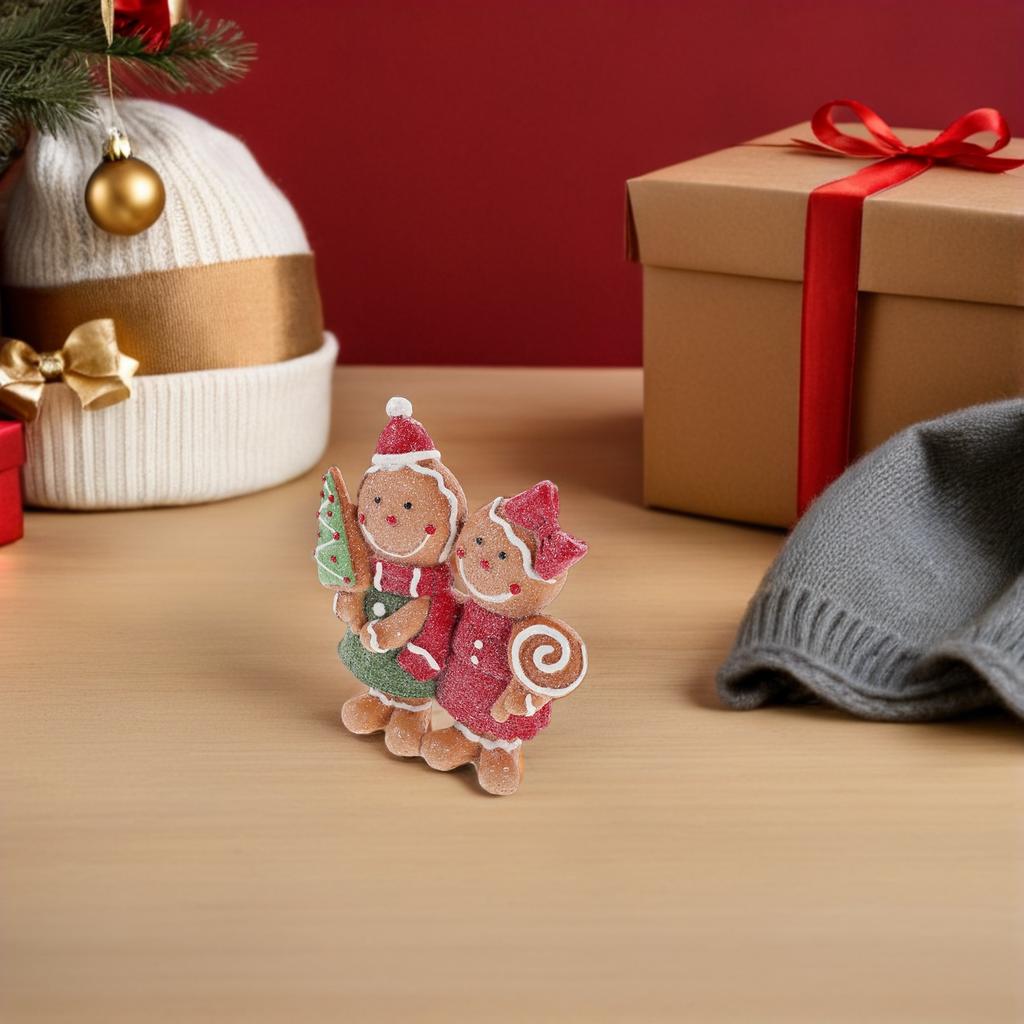 2pcs Christmas Gingerbread Decorations Christmas Resin Gingerbread Boy Girl With Hat Bow Scarf Figurines For Home Kitchen
