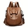 Classic Retro Bowknot Decor Backpack, Solid Color Textured Storage Rucksack, All-Match Pu Leather Storage Daily Daypack For Work