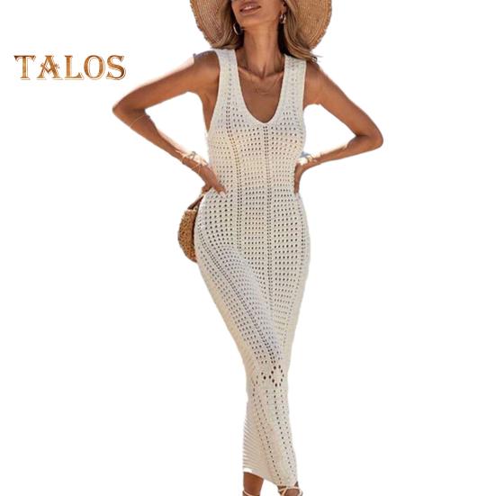 

Женский пляжный сарафан с V-образным вырезом, вязаный крючком, ажурное макси-платье, трикотажное, регулируемые бретели, защита от солнца, пляжная одежда M абрикосовый