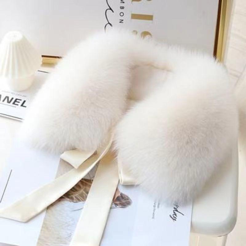 Fox Fur Collar Ladies Winter Furry Fur Collar Women Real Fox Fur Scarf Women Fox Fur Square Collar Short Scarf Shawl Winter
