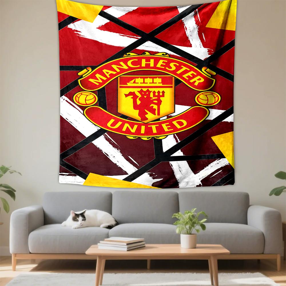 Tapestry Manchester United Crest Red Black Diamond Pattern Yellow Shapes Bold Poster