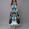 Plus Size Ladies Sleeveless Crew Neck Dress Exotic Tropical Leaves Flowy Calf Length Gown