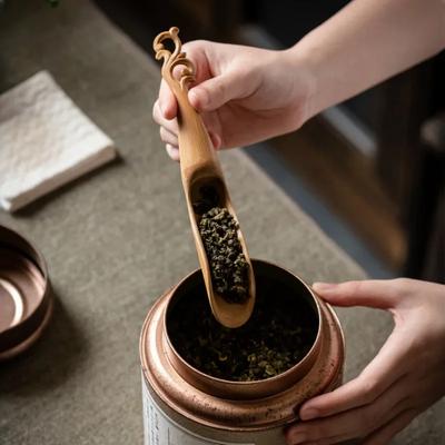 Handgefertigter Bambus-Teelöffel Traditionelles Zen Kung Fu Teezubehör Küchen-Gewürzspender Werkzeug Kaffeebohnen Löffel Schaufel