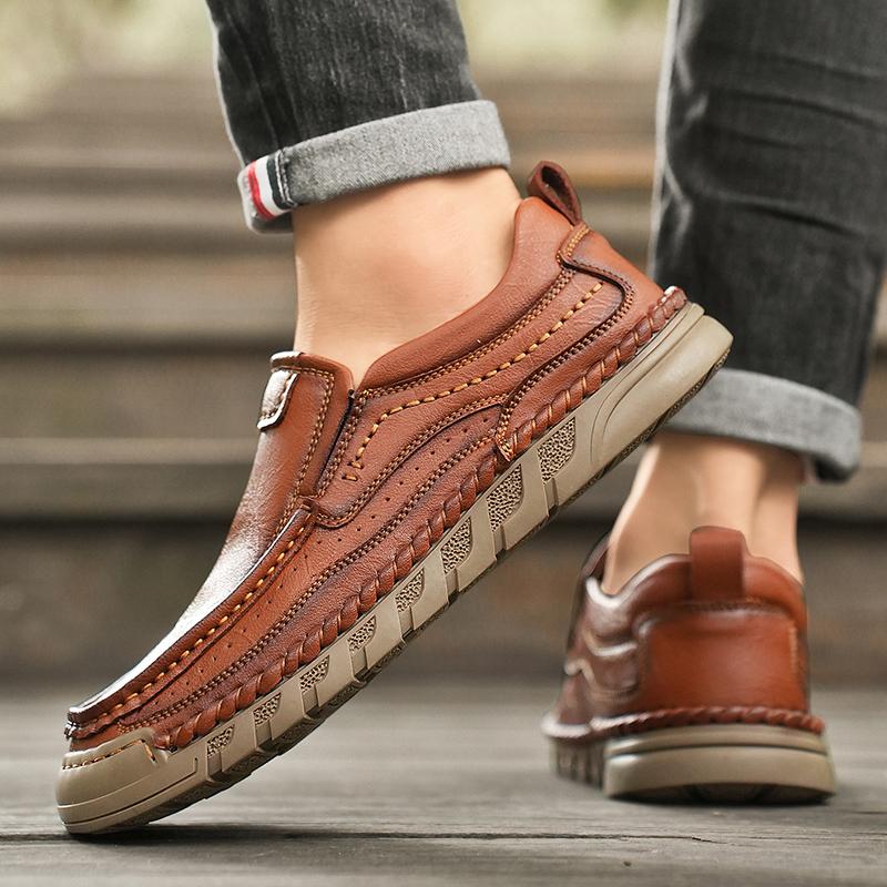 38-46 Retro Cow Leather Shoes Men Loafers Handmade Casual Leather Shoes Moccasins Men Flats Shoes