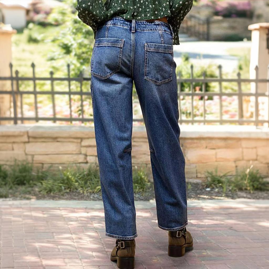 Women's High Waist Washed Women's Jeans Fashionable Versatile Straight Leg Pants