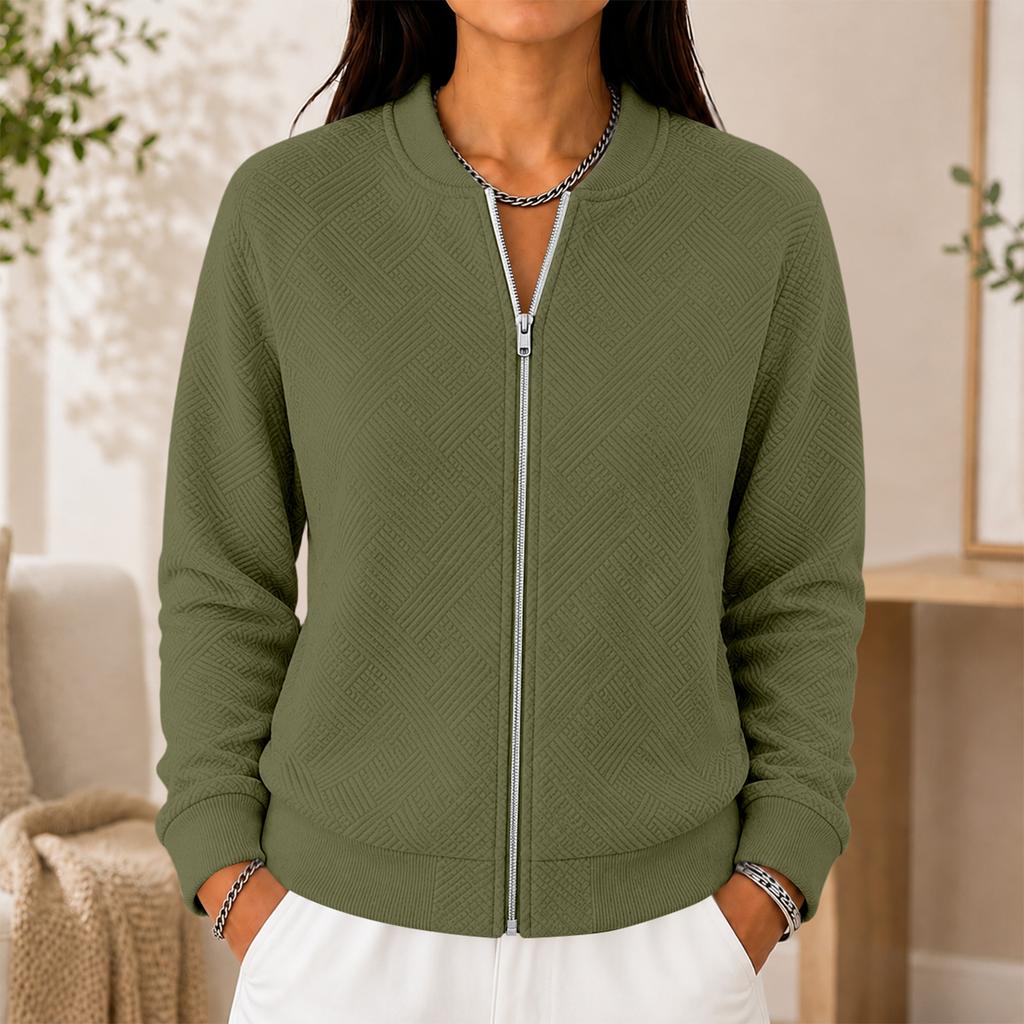 Cardigan lavorato a maglia da donna con zip frontale, manica lunga, colore, giacca casual