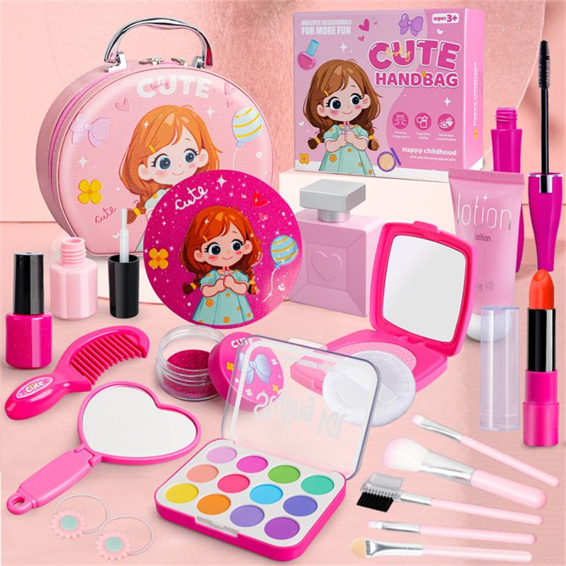 Rosa Simulation Mädchen Schönheits Spiel Spielzeug Kosmetiktasche Spielzeugset Lern-Make-up Nagellack Lippenstift Spielzeug für Kinder Mädchen Geschenke