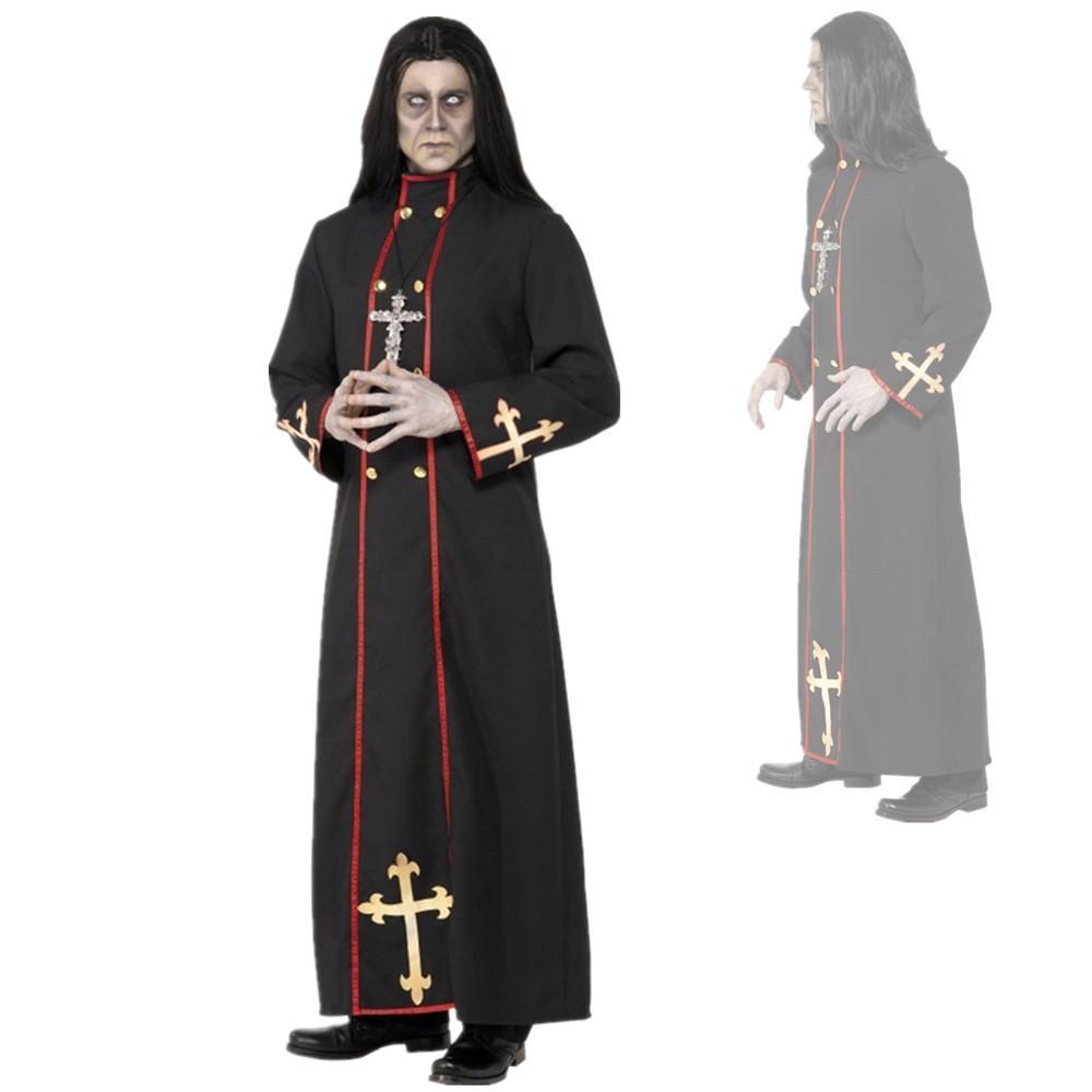 Spooky Black Halloween Priest Costume Robe For Men And Women Cosplay Theater Events