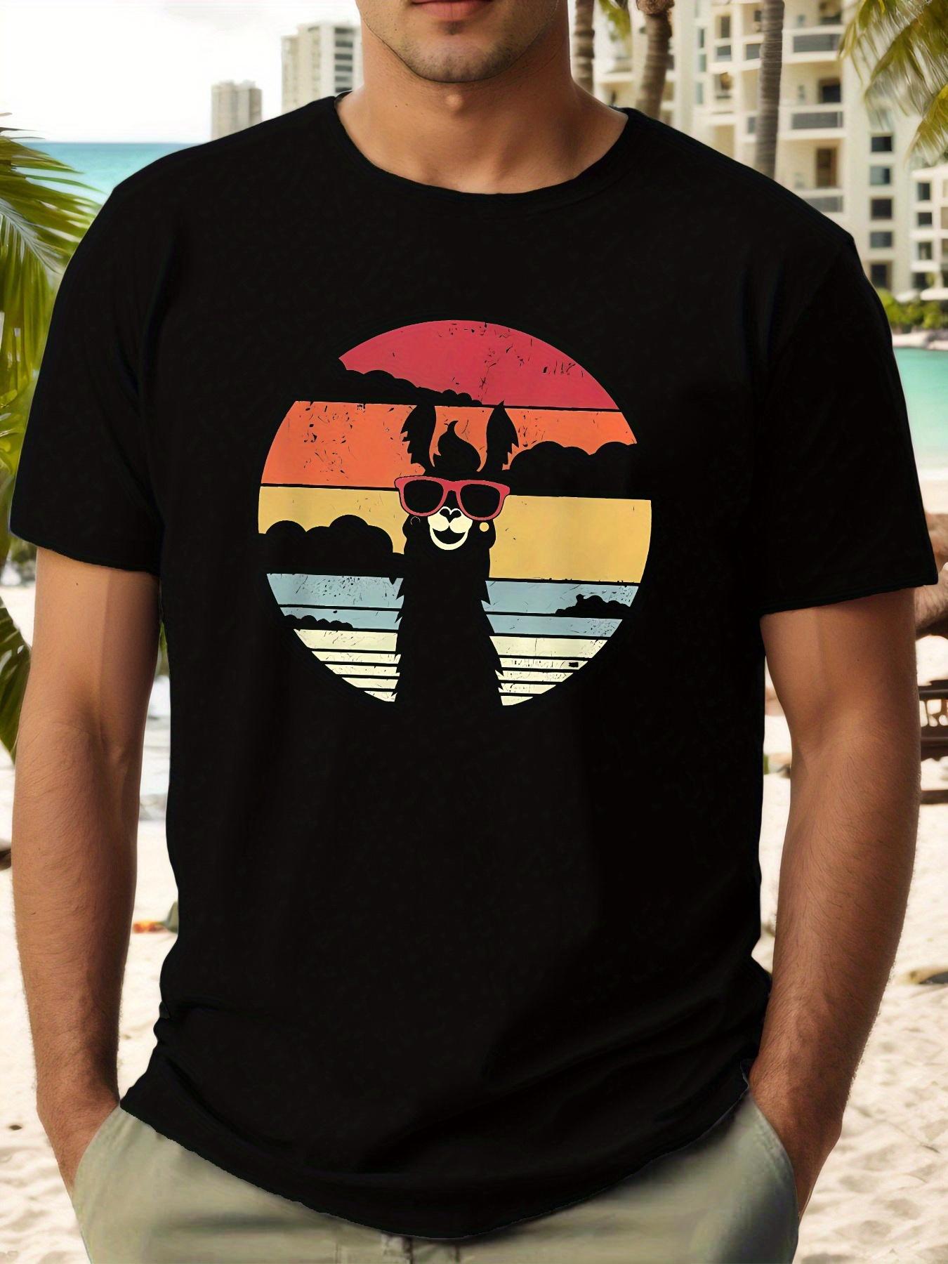 Casual Summer T-shirt with Artistic Sunset Print – Stylish Short Sleeve Crewneck XL
