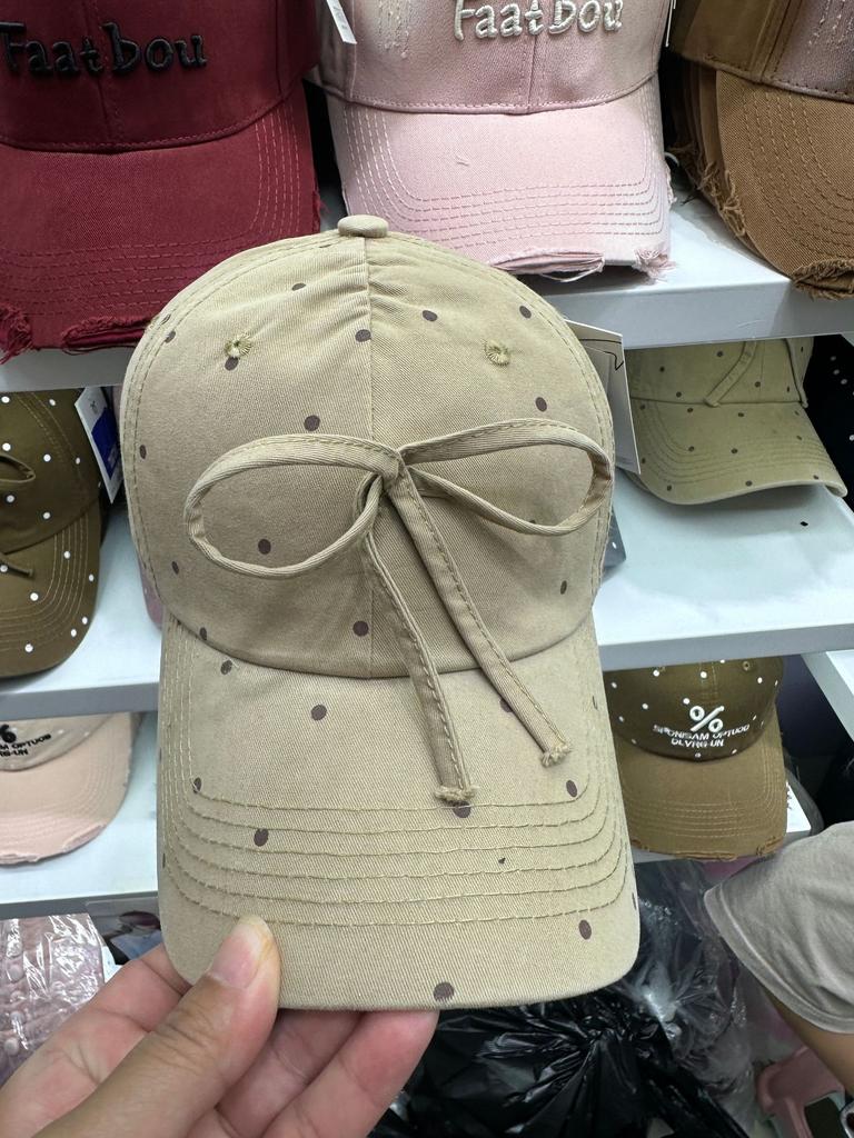 Fashion Hat Korean black and white polka dot bow baseball cap female versatile sweet cute niche design show face small cap