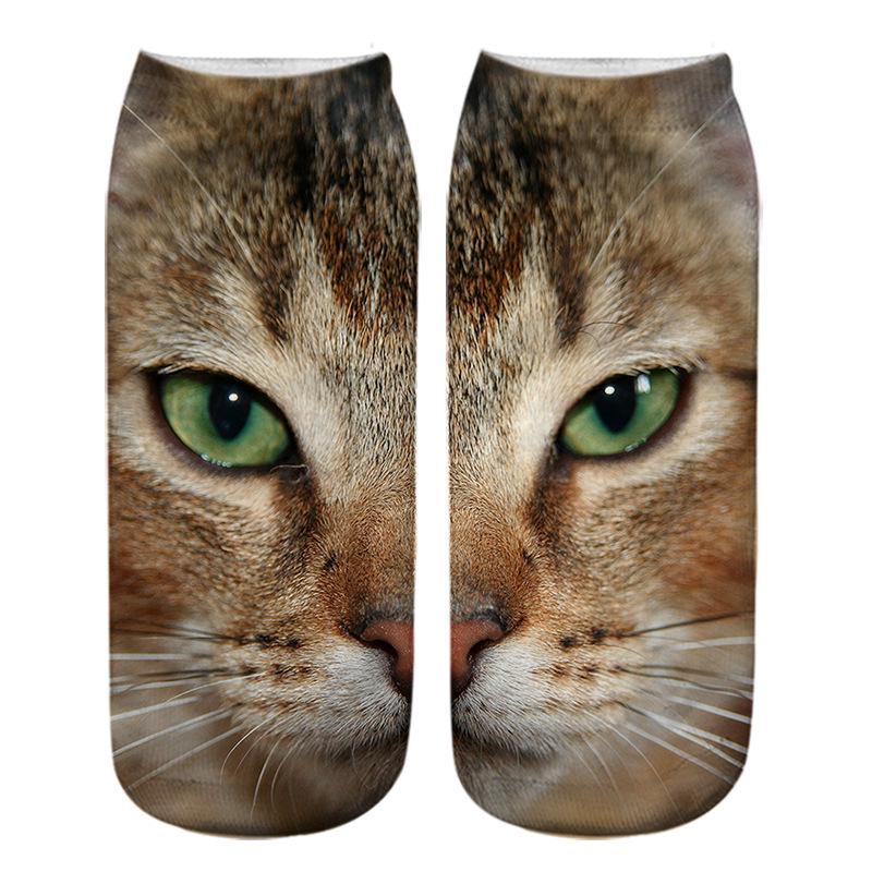 3D Cat Eye Printed Short Socks - Unisex Animal Design, Personalized Thermal Transfer