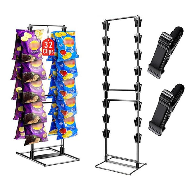 Metal Food Holder Rack With 48 Clamps 3 Layer Design Durable Carbon Steel Storage Unit For Retail Store Household Cooking Area Use