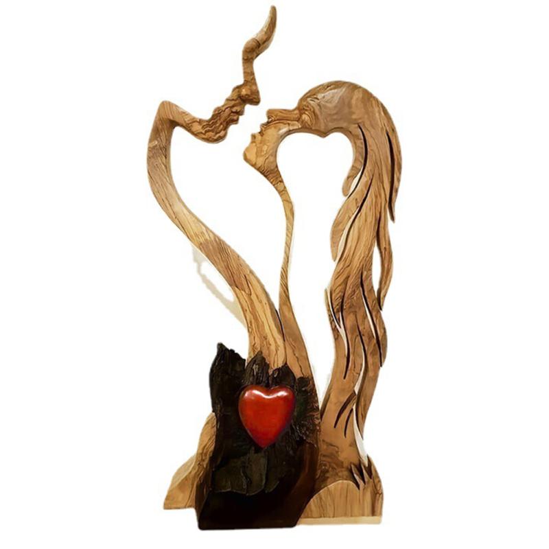 Eternal Love Couple Pine Wooden Statue Delicate Ornament Lover Kiss Craft Home Decoration