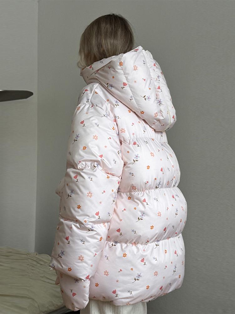 Women's Oversized Stand Up Collar Large Pocket Down Jacket Women's Winter Warm Fashionable Jacket Women's Hooded Printed Down Jacket 2025