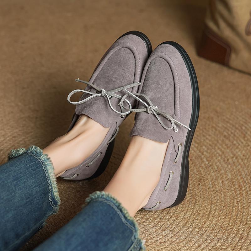 Fashion Size 34-40 Women Cow Suede Sneakers Real Leather Lace-Up Casual Low Heels Tennis Flats Shoes Classic Round Toe Daily Flat Shoes