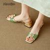 Fashion Square Toe Bead Buckle Women's Sandals Elegant Summer Footwear Chinese Style Chunky Heel Ankle Strap Shoes Sandalias De Mujer