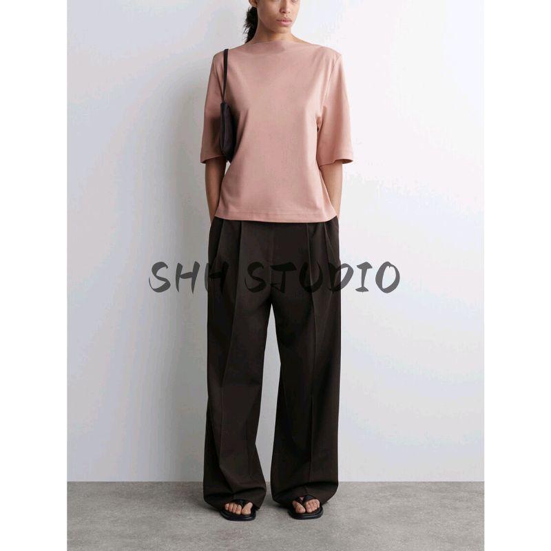 CS Autumn New Women clothes Minimalist Casual Version Boat Neck Half Sleeve Cotton T-shirt Top 1282529