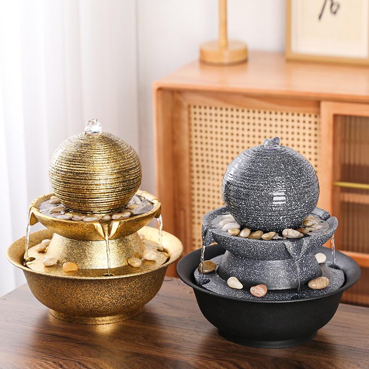 Glücklicher Feng Shui Reichtumsrad-Brunnen – Moderner minimalistischer Tischbrunnen, perfekt für Einweihungs- oder Geburtstagsgeschenke.