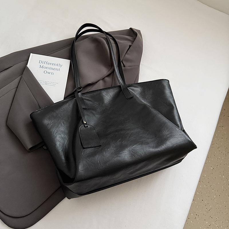 European And American Women Business Shoulder Bag Vintage Brown Coffee Handbag Large Capacity Commute Tote Black Pu Leather Bag