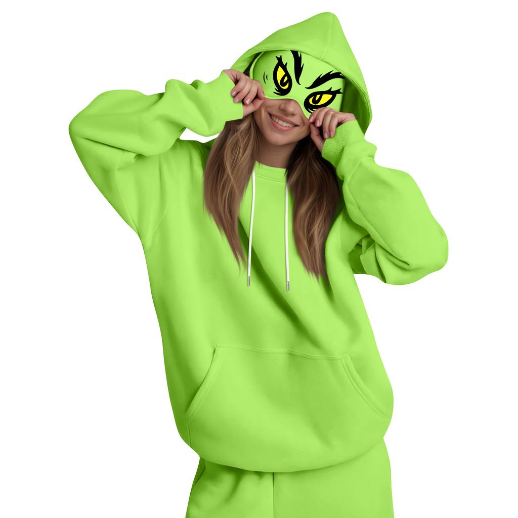 Damemote Lett langermet genser for kvinner med lommer Preppy grafisk hettegenser