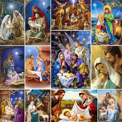 5D DIY Diamantmalerei Religiöse Ikonen Kreuzstich Diamantkunst Weihnachtsszene Geburt Jesu Mosaik Heimdekoration Geschenk