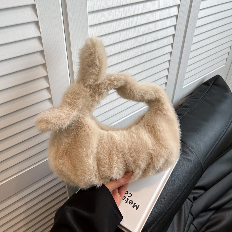 Women's Luxury Plush Clutch Cute Bow-shaped Handbag Headphone Coin Purse Fashion Faux Fur Solid Color Soft Pleated Cloud Bag