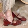 Fashion Spring New Women's Bow-knot Square-toed Thick Heel Single Shoes Summer French Temperament Shallow-mouth Low Heel Mary Jane Shoes
