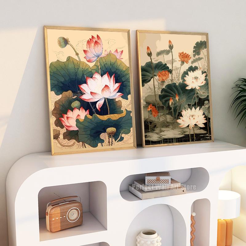 Traditonal Chinese Style Lotus Flower Lotus Leaf Posters Canvas Painting and Prints Wall Art Picture for Living Room Home Decor