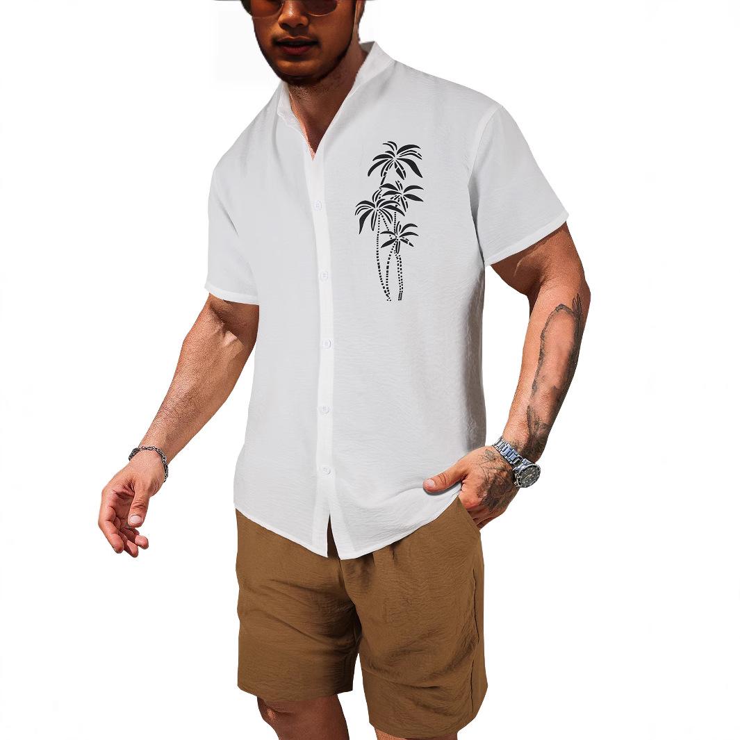 

2025 Spring Men s Printed Casual Sports Shorts & Short Sleeve Set L коричневий
