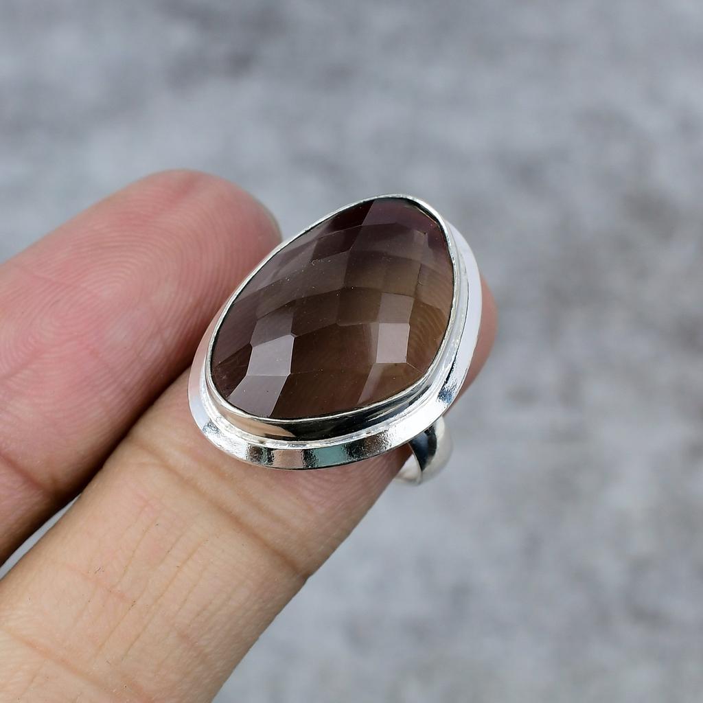 Smoky Topaz Gemstone Handmade 925 Sterling Silver Jewelry Ring Size 9 M-256