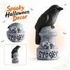 Halloween Krähenschädel Ornament Dekorative Statue mit gruseliger Beschriftung für saisonale Innen- und Außendekoration und themenbezogene Partydekoration