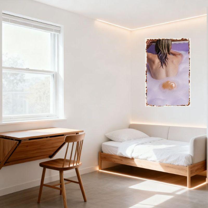 Sexy Blonde Woman Bathtub Purple Bubbles Sponge Vintage Distressed Metal Tin Sign Wall Decor for Bar Home 8x12 Inch