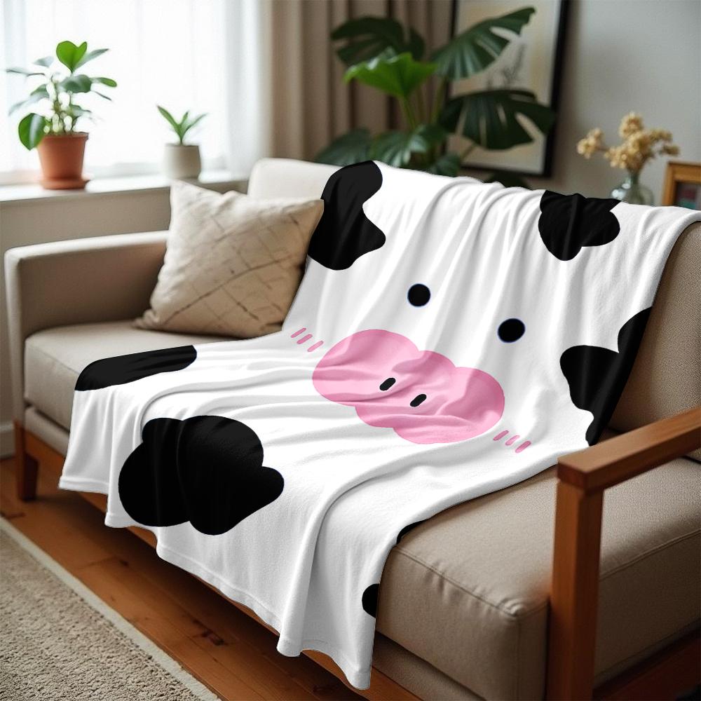 Cartoon Cow Face Cow Cartoon Anime Print Flannel Blanket Soft Warm Throw for Kids Bedroom Sofa Christmas Office Car
