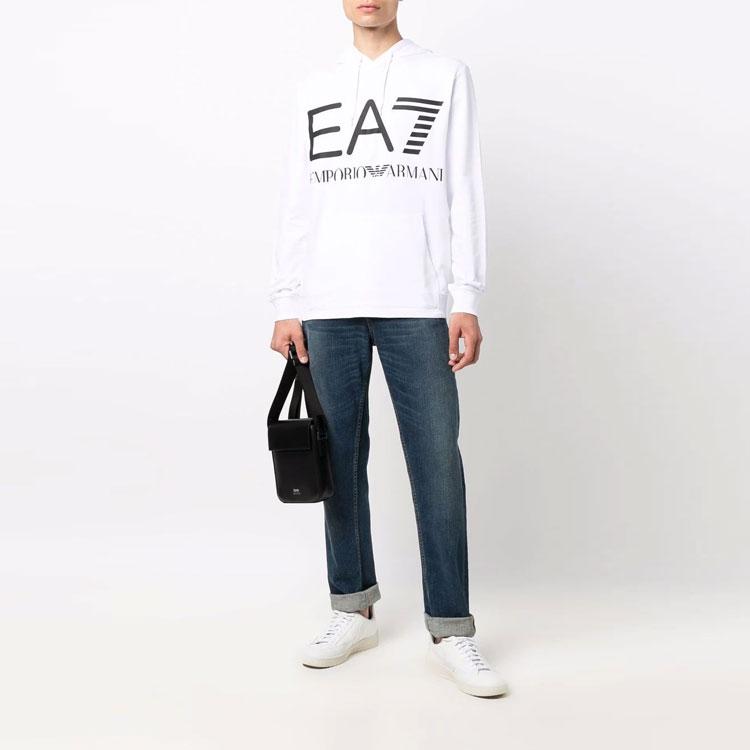 Emporio Armani EA7 Logo Letter Print Hooded Long Sleeve Sweatshirt Men Sweatshirt White 6KPM69-PJBWZ-1100