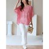 Cotton Foreign Style Hollow Out Lace Embroidery V-neck Top Women's Loose Large Sunscreen Blouse Holiday Style Outside