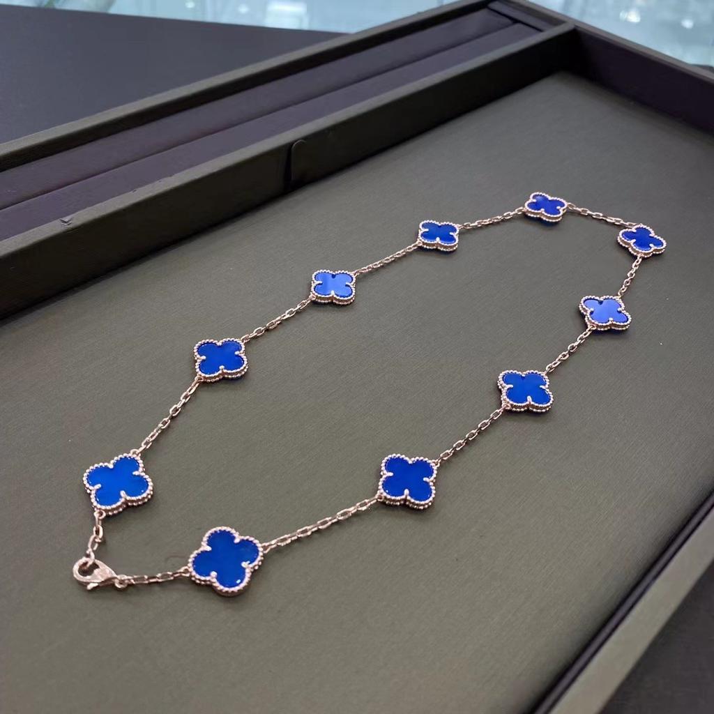 Ten Flower Necklace, Four-leaf Clover White Fritillary Agate Rose Gold 10 Flower Collarbone Chain