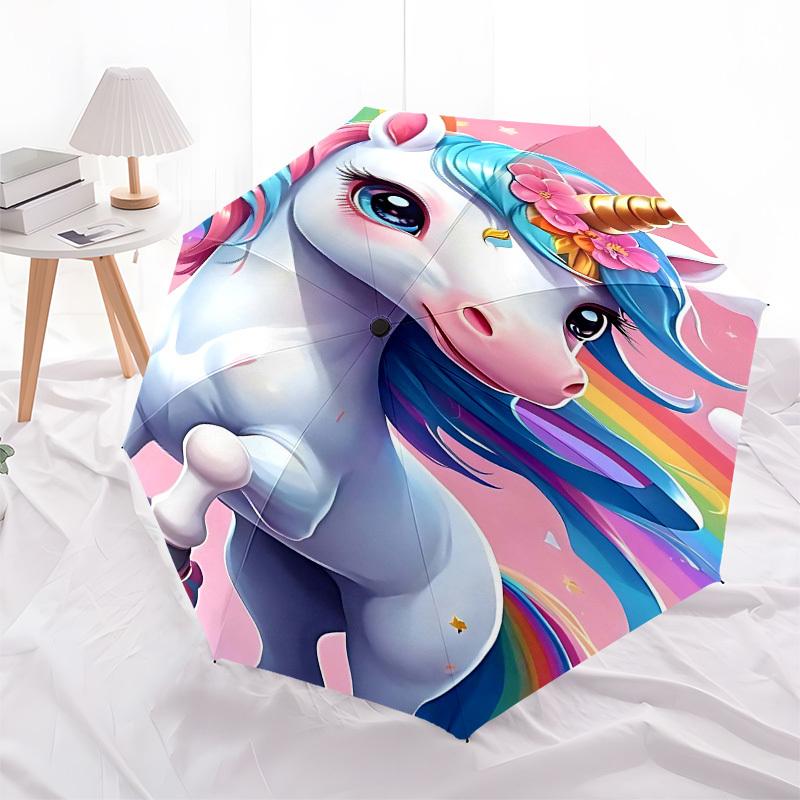 1pc Unicorn RainbowOpen/Close Umbrella-Windproof, Compact Travel Umbrella, Sturdy 8-Rib Shaft, Outdoor Accessory1152