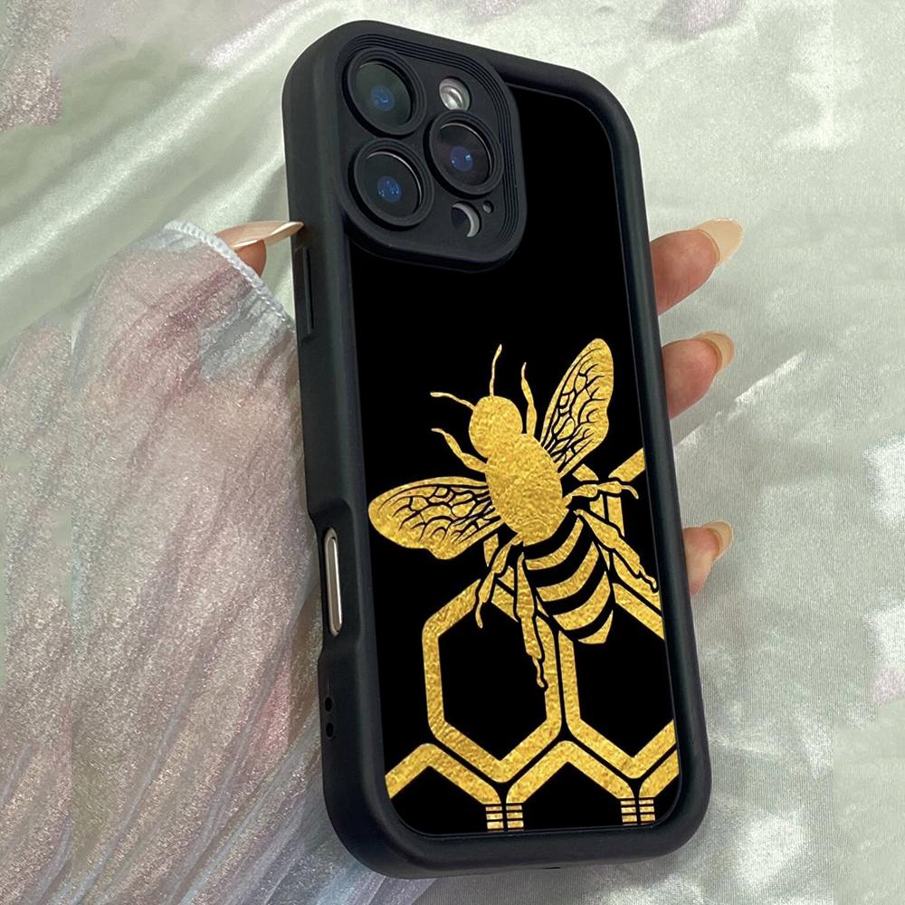 JT264 Golden Bee On Honeycomb for iPhone 17 16 15 14 13 Pro Max Samsung S26 S25 Ultra A17 A16 A07 A56 A36 A05 Xiaomi 15T Redmi 15c Note 14 Soft Case