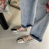 Fashion SUOJIALUN 2024 Spring New Women Flat Shoes Fashion Red Ladies Elegant Mary Jane Shoes Flat Heel Casual Dress Outdoor Ballerinas