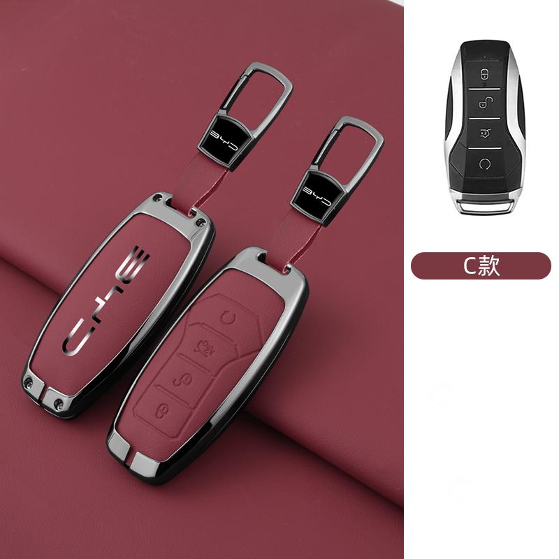 Car Key Fob Case for BYD Dolphin Lied Tang DM Atto 3 Han EV Qin PLUS Song Pro MAX Yuan Car Key Fob Zinc Alloy Leather Case
